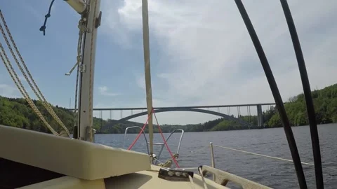 Žďákovský most boat view Stock Footage 200014474