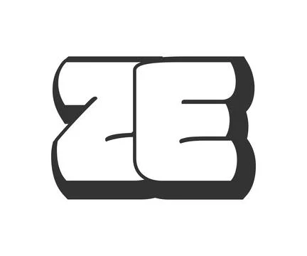 ZE logo, bubble comic lettering, rounded in graffiti style black and white .. Illustrazione stock