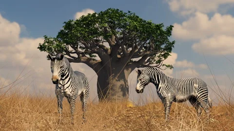 Zebra and baobab tree Video stock 292642643