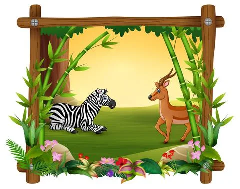 Zebra and deer in forest frame イラスト素材