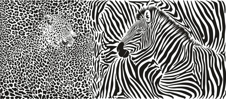 Zebra and leopard skin pattern with heads Stock Illustration