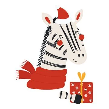 Zebra with a Christmas gift isolated Stock Illustration