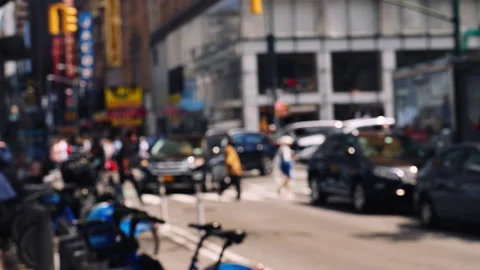 Zebra Crossing and Intersection on the Road of New York. Defocused Cityscape 動画素材 202342873
