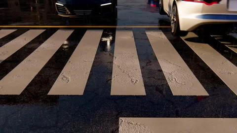 Zebra Crossing in the City at Sunset After an Intense Downpour HQ QHD Animation 스톡 동영상 253181052