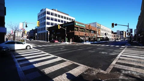Zebra Crossing at Intersection in Downtown Oshawa Ontario Canada 動画素材 332748680