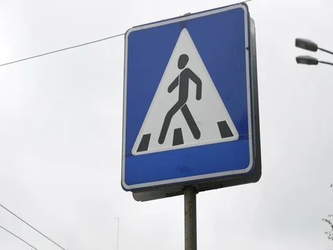 Zebra crossing, pedestrian cross warning traffic sign Stock Footage 81562974