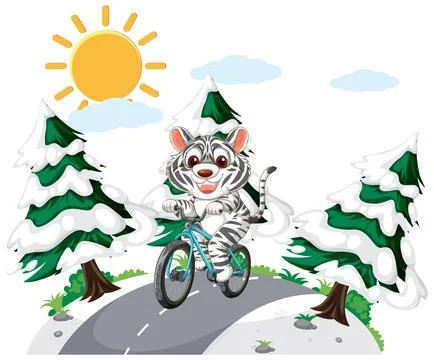 Zebra Cycling Through Snowy Forest Stock Illustration