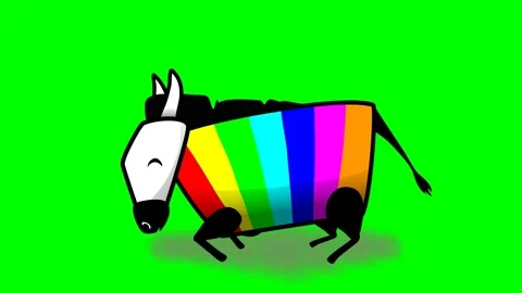 Zebra dances rainbow body, happy, green screen Stock Footage 289213380