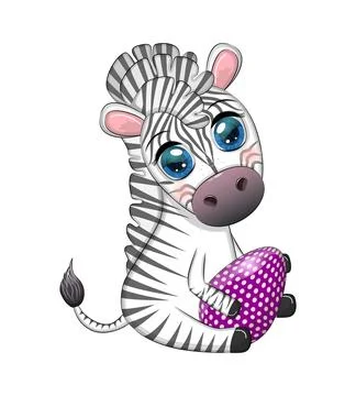 Zebra with Easter egg, flowers. Easter greeting card Stock Illustration