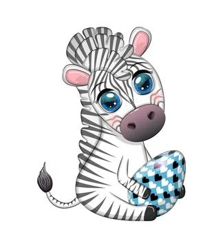 Zebra with Easter egg, flowers. Easter greeting card Illustrazione stock
