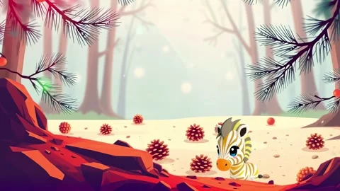 Zebra in forest with pines and falling leaves Stock Footage 299148498