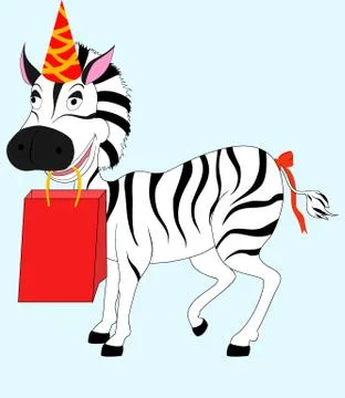 Zebra with gift Stock Illustration
