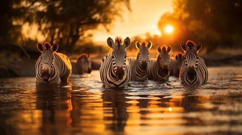 Zebra groups in the basin under the sun Stock Photos