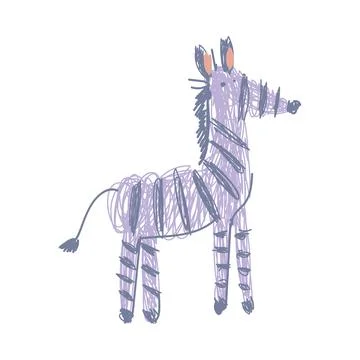 Zebra as Hand Drawn Childish Scribble Vector Illustration Stock Illustration