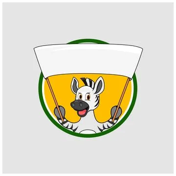 Zebra Head Circle Label With Big White Blank Sign Banner Stock Illustration