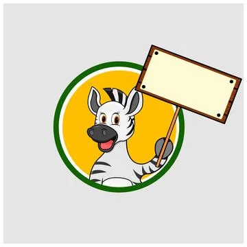 Zebra Head Circle Label With Blank Sign Wood Banner Stock Illustration