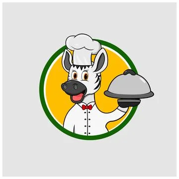 Zebra Head Circle Label Bring Food and Chef Custom Stock Illustration