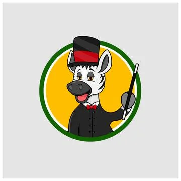 Zebra Head Circle Label With Stick and Magician Custom Illustrazione stock
