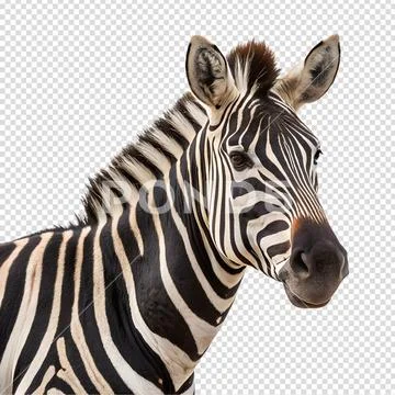 Zebra head facing right with striking black-white stripes PSD Template