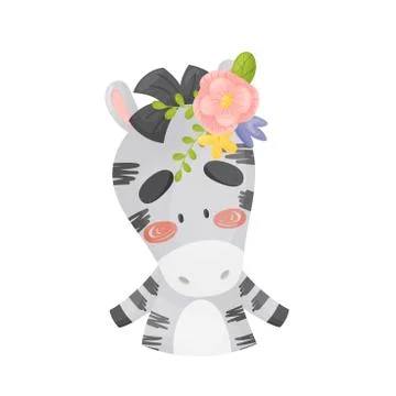 Zebra with a large flower on its head. Vector illustration on a white background Stock Illustration