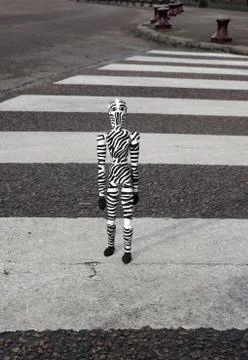 The zebra man on crosswalk Stock Illustration