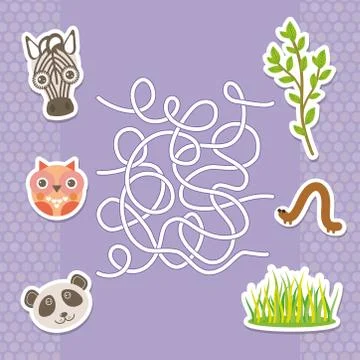 Zebra panda owl  labyrinth game for Preschool Children. Vector 스톡 일러스트