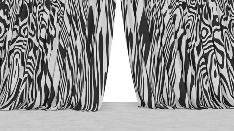 Zebra pattern curtain with concrete flooring 3D animation Stock Footage 151899327
