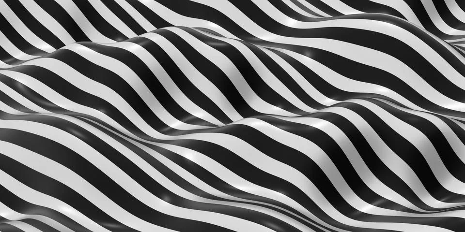 Zebra pattern swaying wave background 3D illustration Stock Illustration