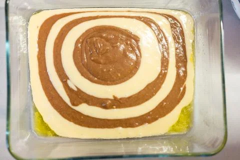 Zebra pie background, blurred chocolate, dough background Stock Photos
