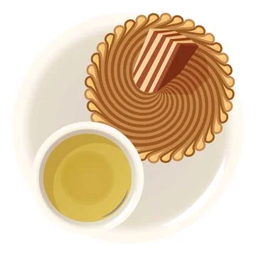 Zebra pie icon isometric vector. Homemade striped chocolate pie and green tea Stock Illustration