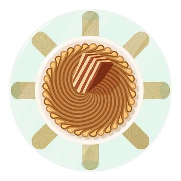 Zebra pie icon isometric vector. Homemade striped chocolate pie on glass table Stock Illustration