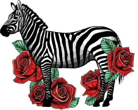 Zebra with red roses vector illustration design Stock Illustration