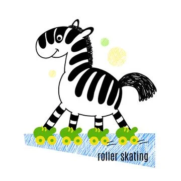 Zebra roller skating vector illustration. Stock Illustration