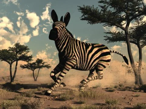 Zebra running - 3D render Stock Illustration
