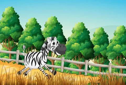 A zebra running at the woods Stock Illustration