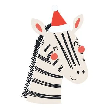 Zebra in a Santa Claus hat isolated Stock Illustration