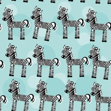 Zebra seamless pattern with funny cute animal on a blue background Stock Illustration