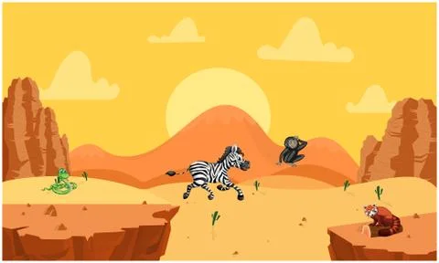 Zebra, snake, monkey playing in desert in summer Illustrazione stock