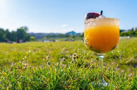 Zebra striping and damp drinking. Fruits cocktail and summer drink Stock Photos