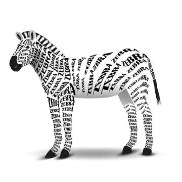Zebra with text on a path on a white background Stock Illustration
