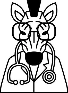 A zebra wearing a lab coat and glasses is looking at the camera Stock Illustration