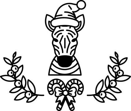 A zebra wearing a Santa hat and a bow Stock Illustration