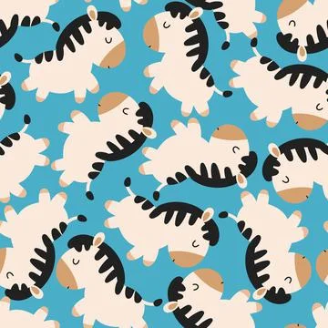 Zebras on a blue background seamless Stock Illustration