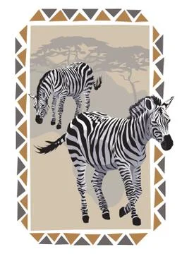 Zebras on savannah Stock Illustration