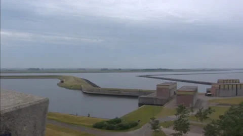 ZEELAND, THE NETHERLANDS: pan lock complex Philips Dam - Krammer Stock Footage 35524255
