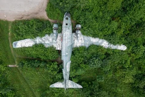 Zeljava Air Base in Croatia and Abandoned Douglas C-47 Airplane on the airb.. Stock Photos