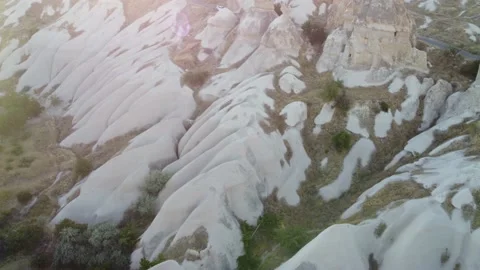Zelve Valley, drone flying in the sky of Cappadocia with mountain landscapes Stock Footage 165341830