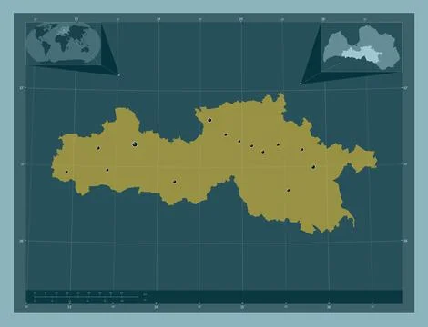 Zemgale, Latvia. Solid color shape. Locations of major cities of the region 스톡 일러스트