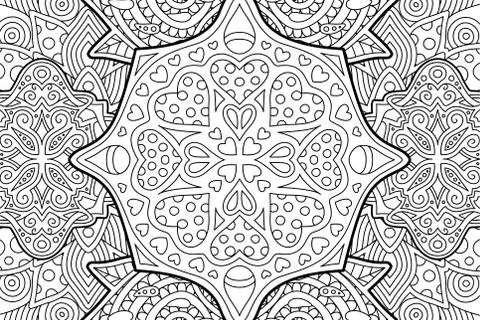 Zen art with abstract linear pattern with hearts Stock Illustration