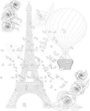 Zen art stylized Eiffel tower. Sketch, poster, children or adult coloring pag Illustrazione stock